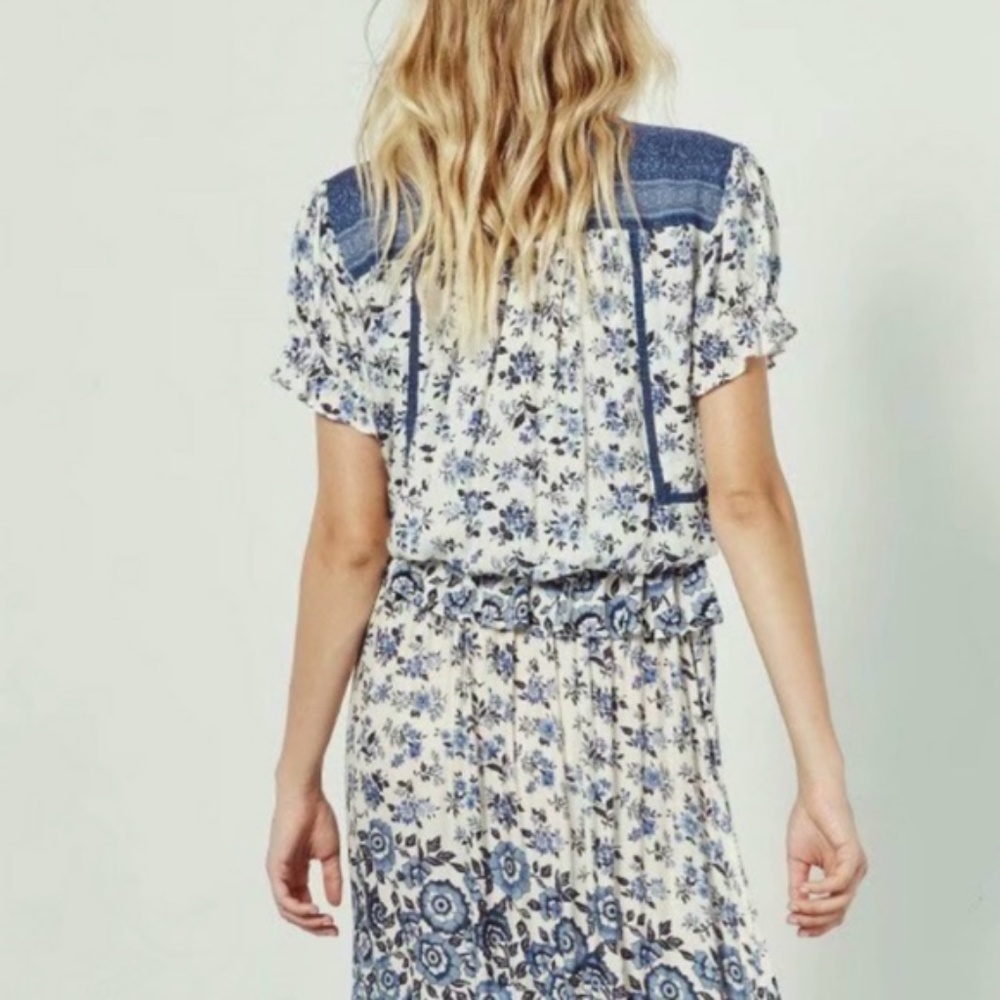 BLUE ruffle Boho gypsy floral print MAxi skirt - Picture 7 of 10